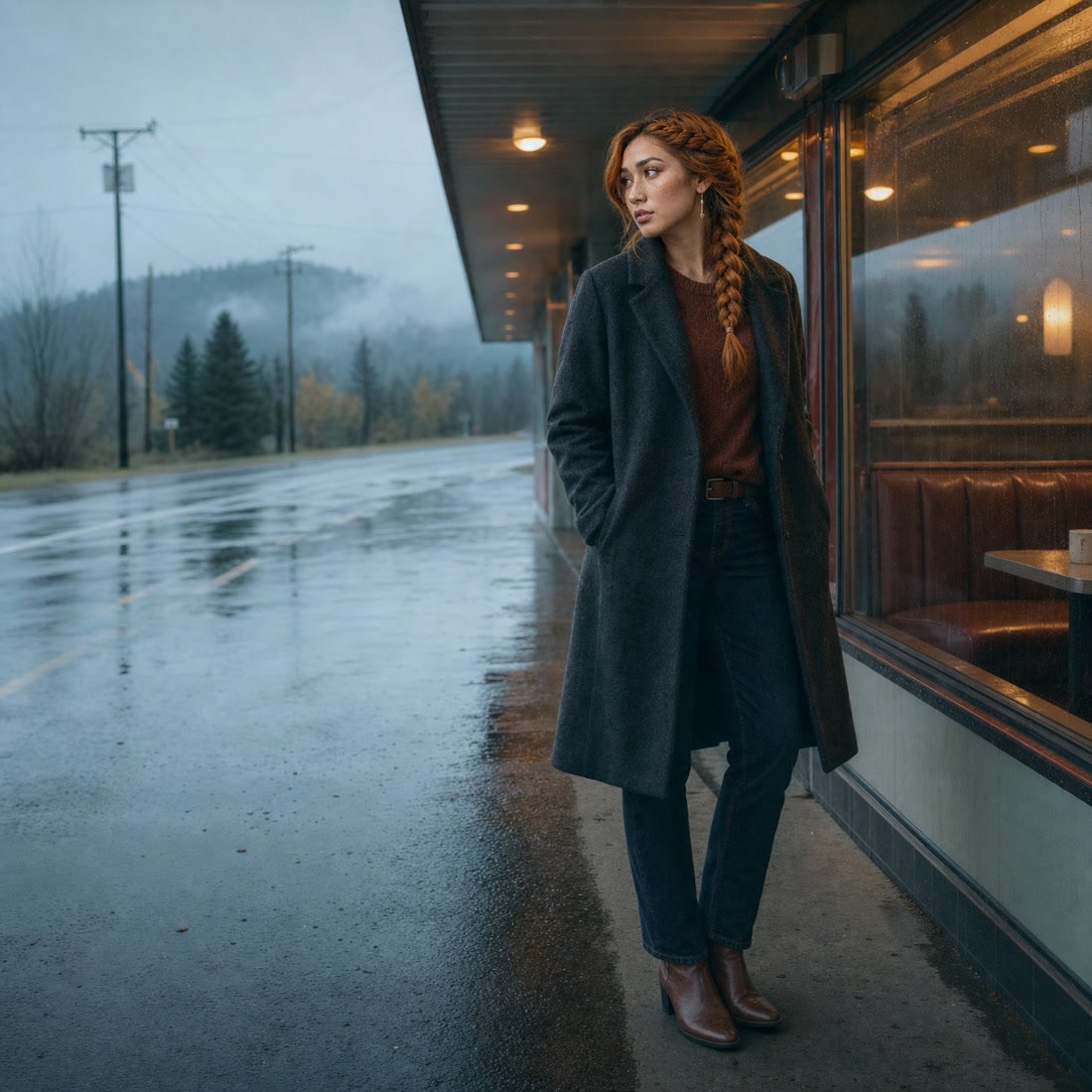 Amaretto H. on a wet platform at dusk
